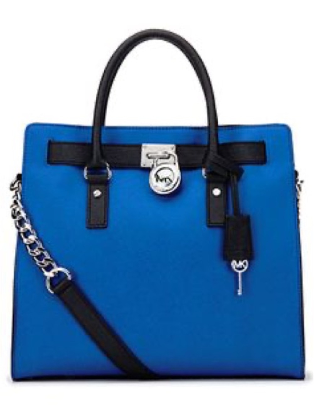 MICHAEL Michael Kors Hamilton Electric Blue Satchel with Black Trim